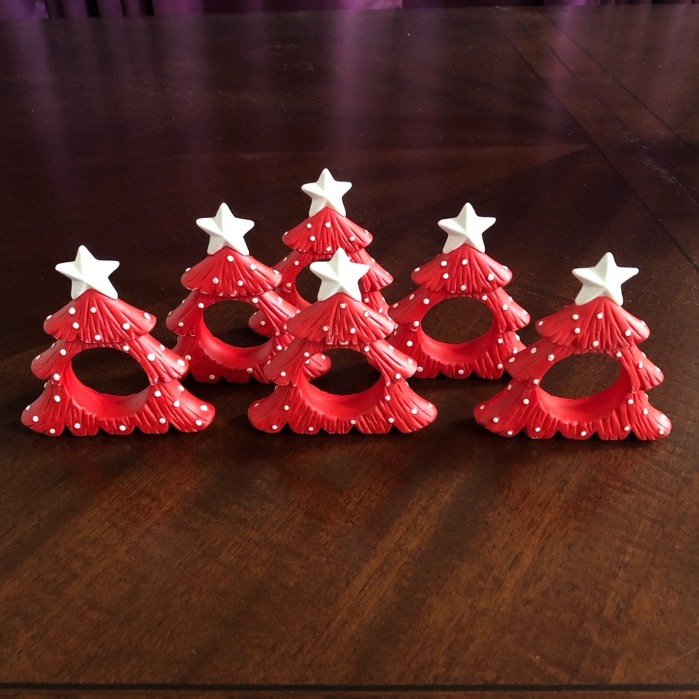 Six Christmas Tree Napkin Rings - Picture 2 of 8